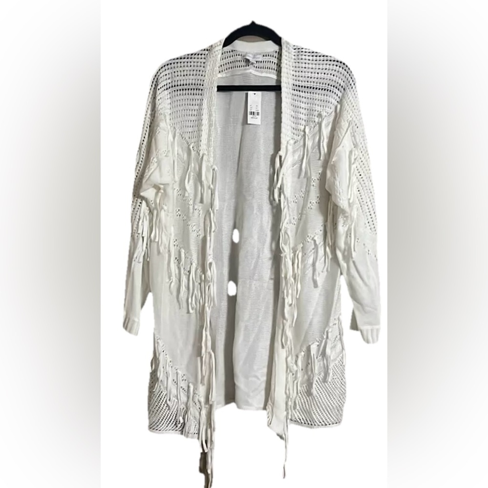 New York & Co Cardigan Sz M Open Front Fringe Detail Fall Sweater Special Event
